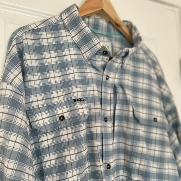 Poncho Light Blue Plaid Flannel Shirt, 3XL - Picture 2 of 7